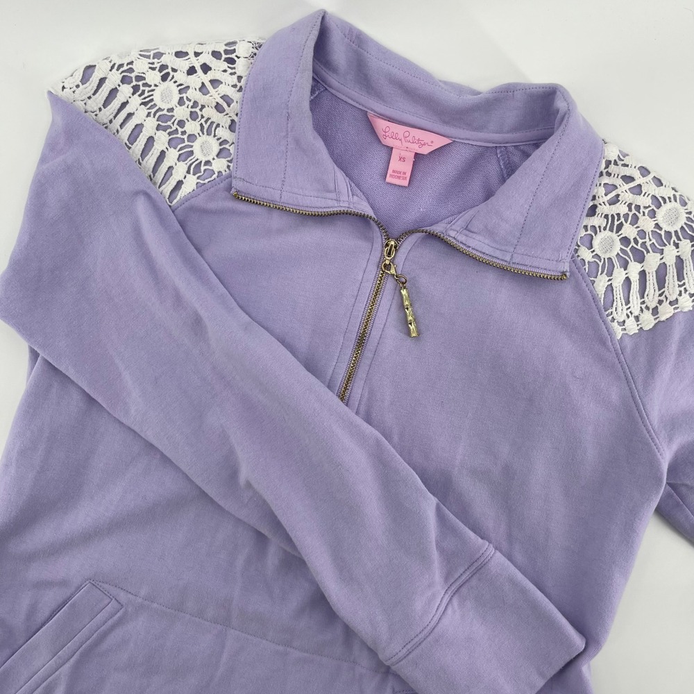 Lilly Pulitzer‎ Pullover Sweatshirt Lace Detail Quarter Zip XS